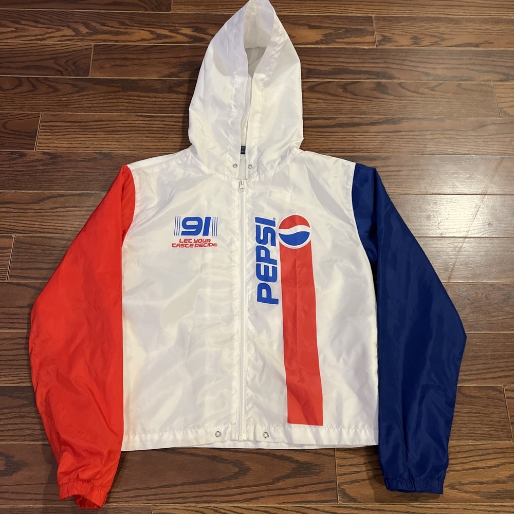 Pepsi Cola Patriotic '91 Multicolor Windbreaker Hooded Nylon Women's Medium